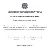 Certificado de Registro de Estabelecimento - Mapa